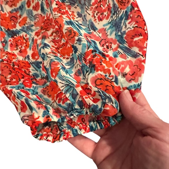 Free People Mabel Printed Rose Combo Open Back Lace Up Blouse Sz L - Picture 9 of 10